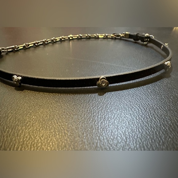 BCBG Max Azria Black Leather Choker Crystal Clovers Chain R $59 - Picture 6 of 8